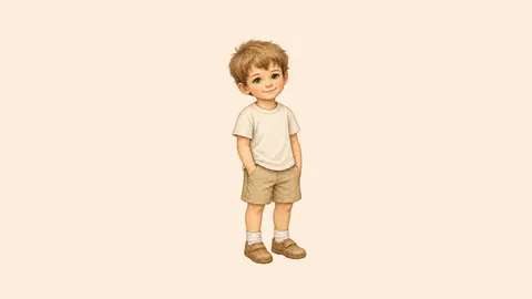 Watercolor illustration of Justin in a front-facing full-body pose