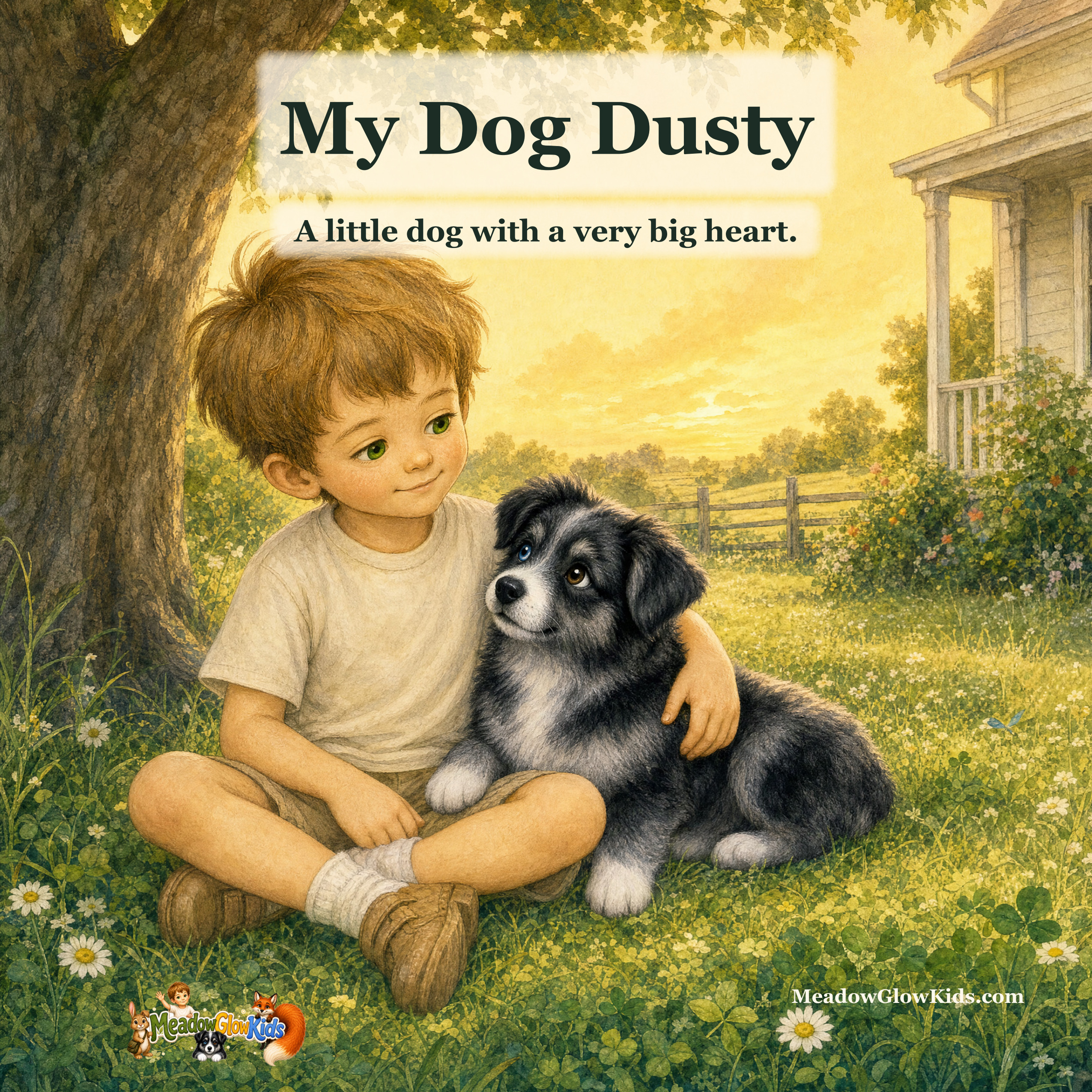 My Dog Dusty: A little dog with a very big heart. Justin holds Dusty beneath a tree.